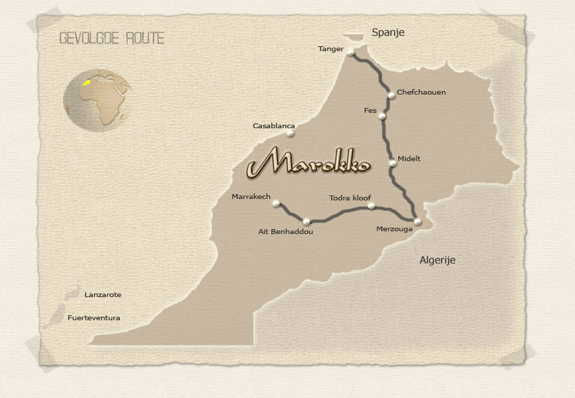 Route gereden in Marokko
